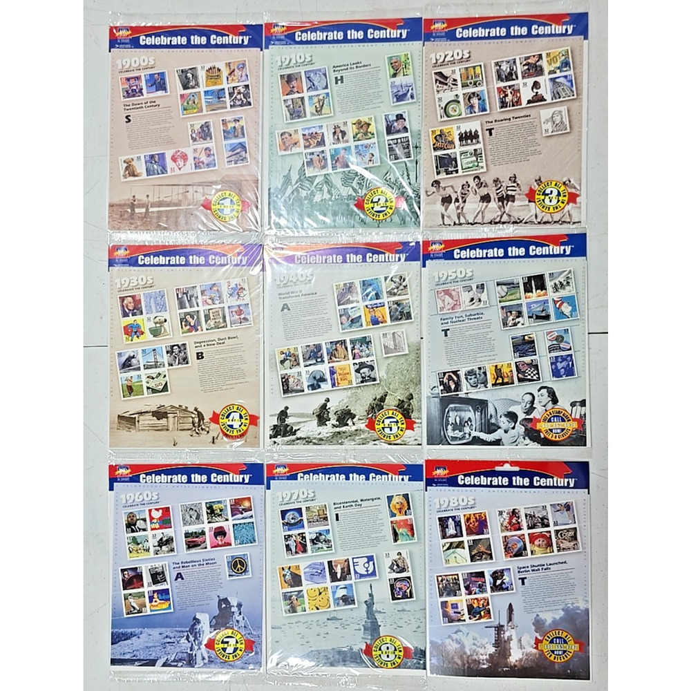 1900-1980 Celebrate the‎ Century Sheet Sets Lot of 9 Sets Sealed New B8